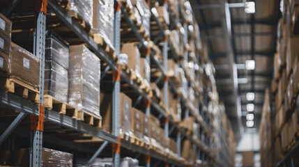 packages on shelves in warehouse 