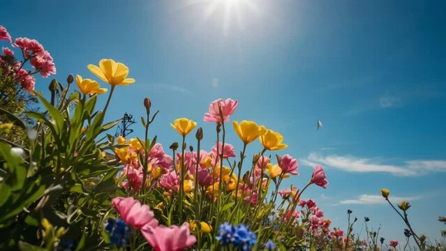 field of flowers, seamless looping animation video background 