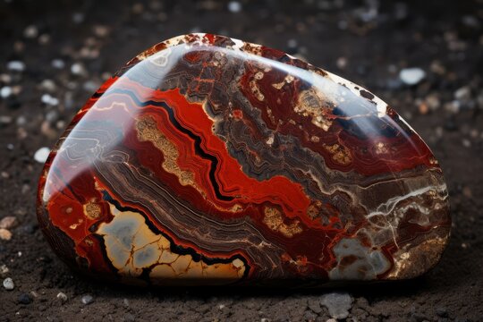 Polished jasper slice showing off its intricate red and brown patterns, ideal for a bold and dramatic background,