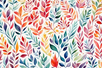 A colorful painting of leaves and flowers