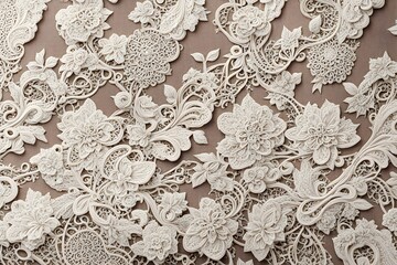 A floral patterned lace fabric with flowers and leaves