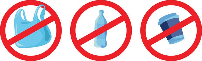 No to Plastic Pollution Sign Vector Cartoon Icon. Warning graphic about dangers of plastic littering 
