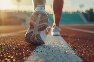 Close-up view of a runner exercising on an athletic stadium track