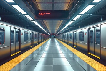 Modern glossy subway train at empty subway station  - Powered by Adobe