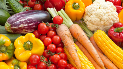 A colorful assortment of vegetables including carrots, tomatoes - Powered by Adobe