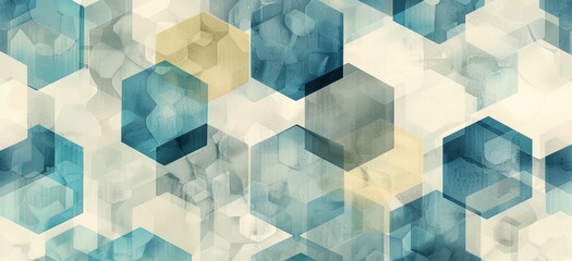 Blue and white geometric shapes with a aquarela texture.