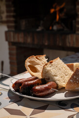 Closeup of Spanish chorizo with bread