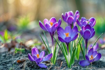 Purple Crocus Flowers in Spring. High quality photo - generative ai