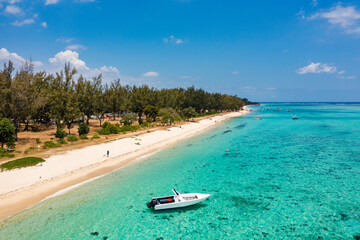 Tropical scenery, beautiful beaches of Mauritius island, Le Morne, popular luxury resort. Le Morne...