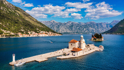 Saint George Island and Church of Our Lady of the Rocks in Perast, Montenegro. Our Lady of the Rock...