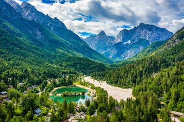 Jasna lake with beautiful mountains. Nature scenery in Triglav national park. Location: Triglav...