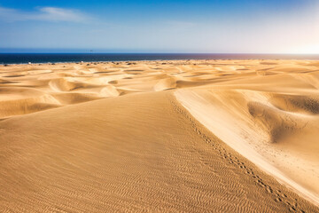 View of the Natural Reserve of Dunes of Maspalomas, in Gran Canaria, Canary Islands, Spain....