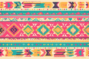 Ethnic mexican tribal pattern with colorful stripes. Hispanic heritage month. Viva Mexico, Day of the dead or Cinco de Mayo. Aztec abstract geometric art print