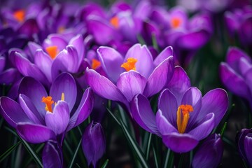 Purple Crocus Flowers in Spring. High quality photo - generative ai