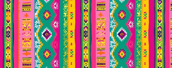 Ethnic mexican tribal pattern with colorful stripes. Hispanic heritage month. Viva Mexico, Day of the dead or Cinco de Mayo. Aztec abstract geometric art print