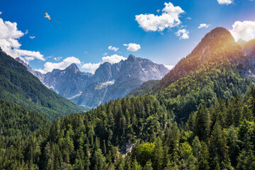 Great nature scenery in Slovenian Alps. Incredible summer landscape on Jasna lake. Triglav national...