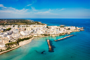 Aerial view of Otranto town on the Salento Peninsula in the south of Italy, Easternmost city in...