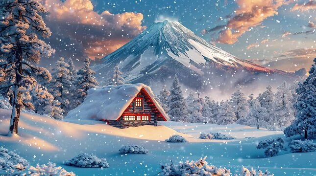 Snow-covered house in a winter landscape. Cozy retreat amidst the tranquil beauty of a snowy wonderland.
Seamless looping 4k time-lapse virtual video animation background. Generated AI