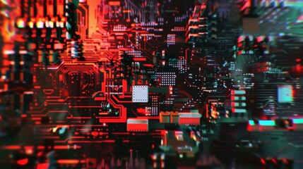 Obraz premium The image is of a computer chip with red and green lights.