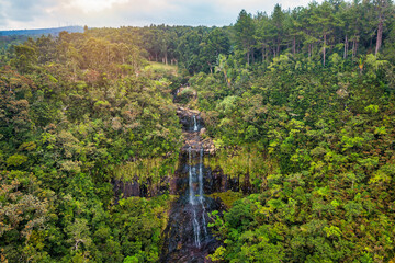The Alexandra falls in the jungle of Mauritius island. Alexandra Falls aerial view in the Black...