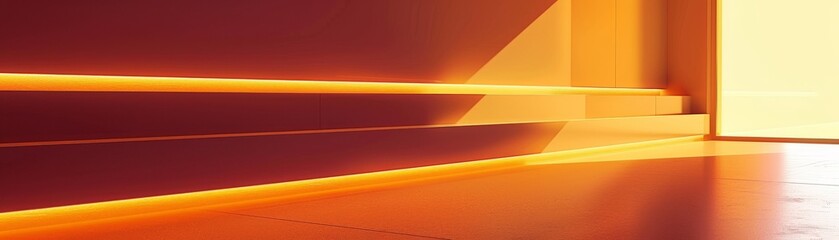 The image shows a glowing orange staircase leading up to a bright doorway