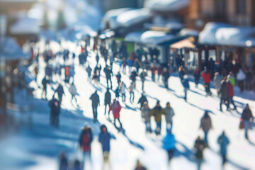 Obraz premium blurred photograph of crowded Ski resort.