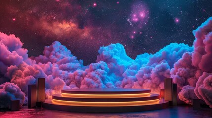 3D rendered podium, outer space theme for commercial showcase
