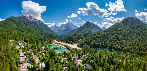 Great nature scenery in Slovenian Alps. Incredible summer landscape on Jasna lake. Triglav national park. Kranjska Gora, Slovenia. Mountain lake Jasna in Krajsnka Gora, Slovenia.