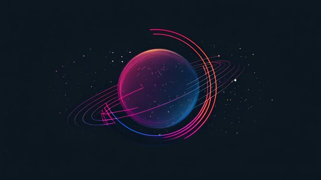Animated logo for technology company of a colorful planet surrounded by circles and half circles icon