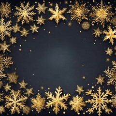 Snowflakes seamless border .Ornament with golden snowflakes and stars 