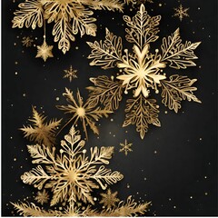 Snowflakes seamless border .Ornament with golden snowflakes and stars 