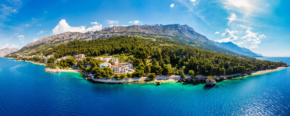 Beautiful Brela on Makarska riviera, Croatia. Adriatic Sea with amazing turquoise clean water and...