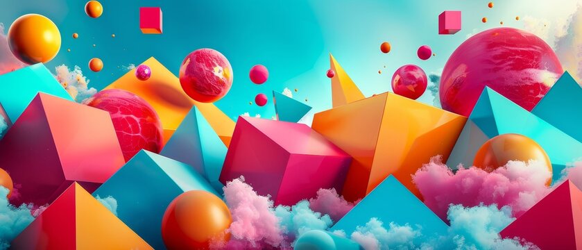 Colorful geometric art for creative branding, 3D render