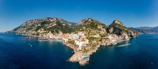 View of beautiful Amalfi town, Campania, Italy. Amalfi coast is most popular travel and holiday...