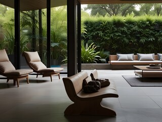 Fototapeta premium Nature’s Embrace: The Harmony of Indoor-Outdoor Living in a Biophilic Abode