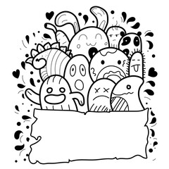 Vector Illustration of Doodle Cute Monster V4. Hand Drawing