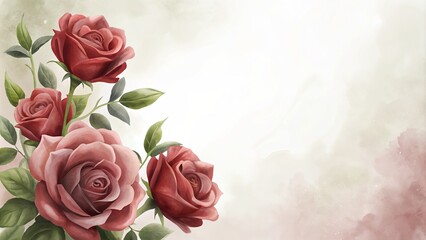 Digital painting of red roses with empty area for text.