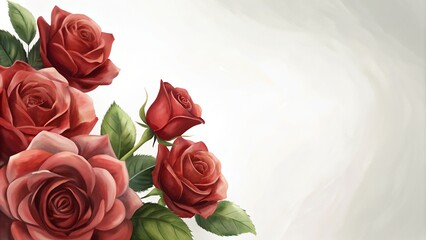 Digital painting of red roses with empty area for text.