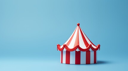 Colorful origami circus tent crafted with vibrant red and white stripes set against a solid light blue background evoking a fun and festive atmosphere