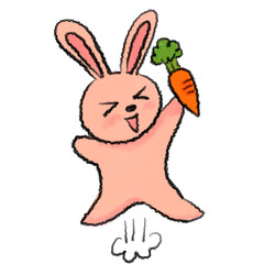 Illustration of a rabbit rejoicing with a carrot