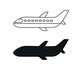 Hand drawn airplane outline illustration and silhouette