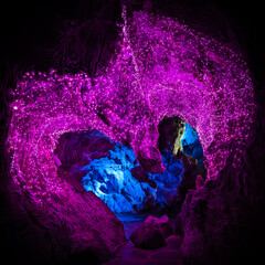 Heart-shaped lights in a cave.