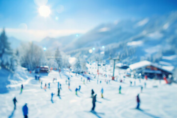 blurred photograph of Ski resort. - obrazy, fototapety, plakaty