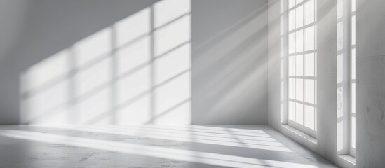 White studio background for displaying products, featuring a gray room with window shadows and a blurred backdrop for showcasing items.