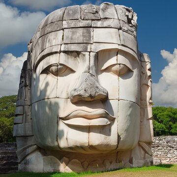 Cabeza colosal de piedra de cultura prehisp&aacute;nica.  (modelo 7)