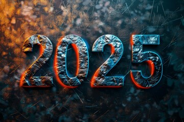 Numbers 2025. Festive atmosphere. Background with selective focus and copy space