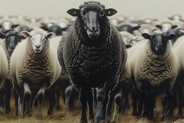 Black sheep. Background with selective focus and copy space