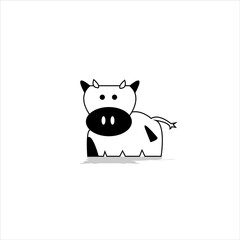 Illustration of isolated cow animal of cartoon, black and white for logo, icon, mascot and sign.