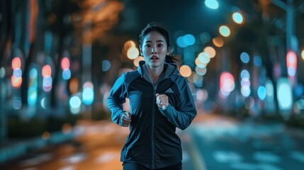 woman practicing running at night