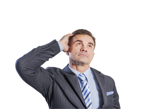 a businessman man makes a decision , thinks about a task